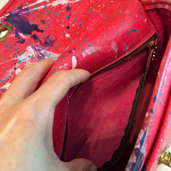 Vintage Coach Court Red Custom Paint Splatter Shoulder Bag Satchel Pollock-esque - Picture 9 of 13